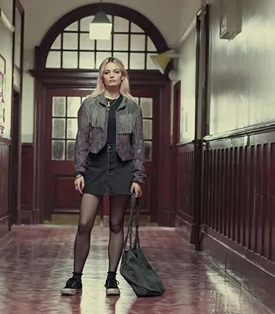 Maeve Wiley Sex Education Fringe Brown Genuine Leather Jacket