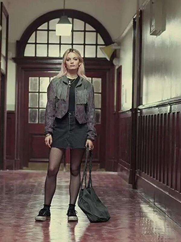 Maeve Wiley Sex Education Fringe Brown Genuine Leather Jacket