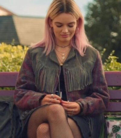 Maeve Wiley Sex Education Fringe Brown Genuine Leather Jacket