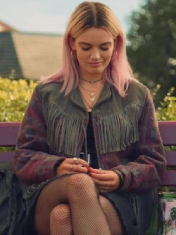 Maeve Wiley Sex Education Fringe Brown Genuine Leather Jacket