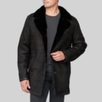 Marcus Shearling Fur Collar Black Sheepskin Coat
