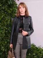 Maya Hawke Black Leather Coat