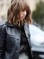Maya Hawke Black Leather Coat