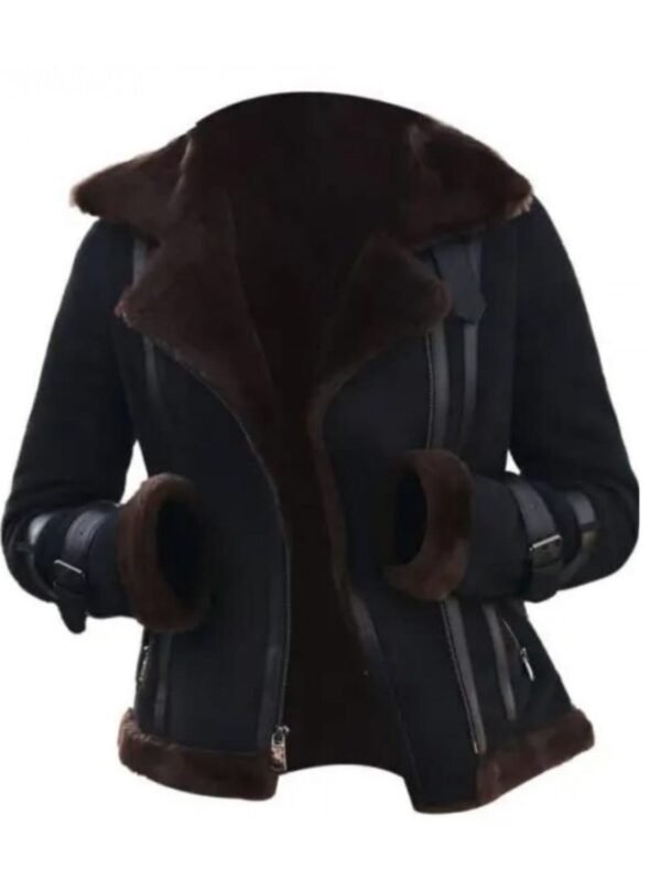 Meghan Shearling Fur Bomber Suede Jacket