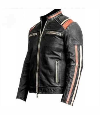 Men Cafe Racer Motorcycle Retro Distressed Leather Jacket