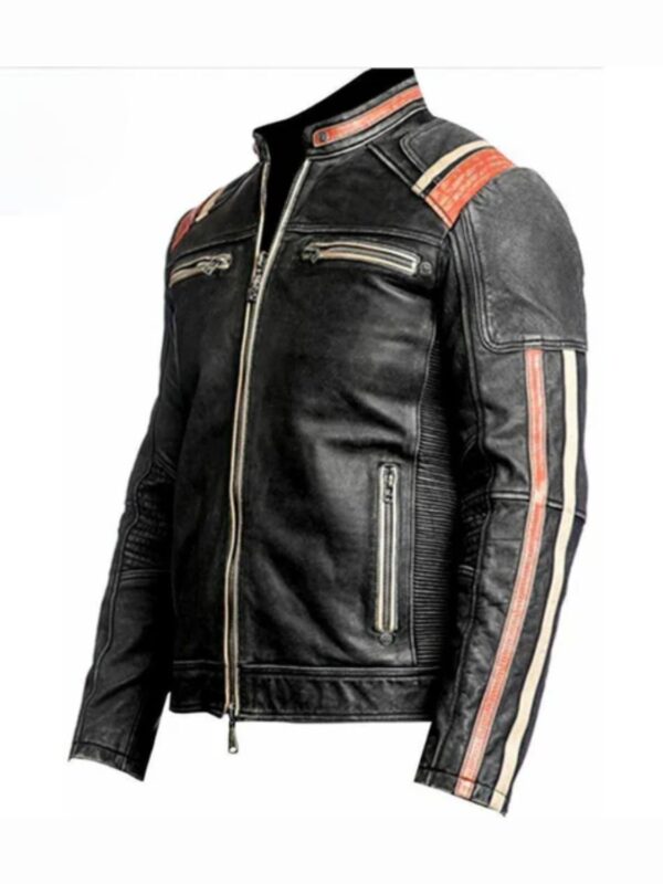 Men Cafe Racer Motorcycle Retro Distressed Leather Jacket