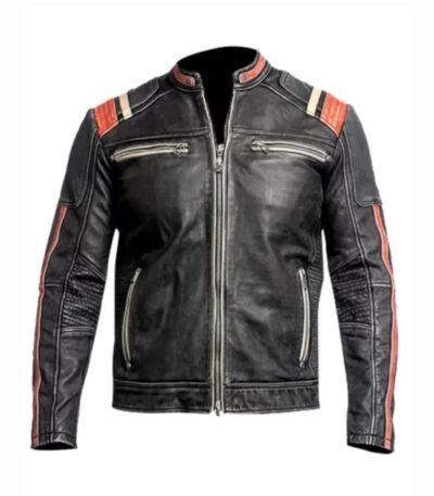 Men Cafe Racer Motorcycle Retro Distressed Leather Jacket