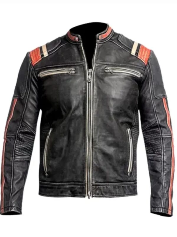 Men Cafe Racer Motorcycle Retro Distressed Leather Jacket