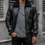 Men Casual Black Leather Flight Jacket