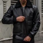 Men Casual Black Leather Flight Jacket