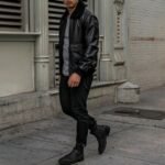 Men Casual Black Leather Flight Jacket