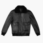 Men Casual Black Leather Flight Jacket