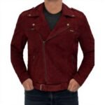 Men Maroon Biker Jacket Sean Suede
