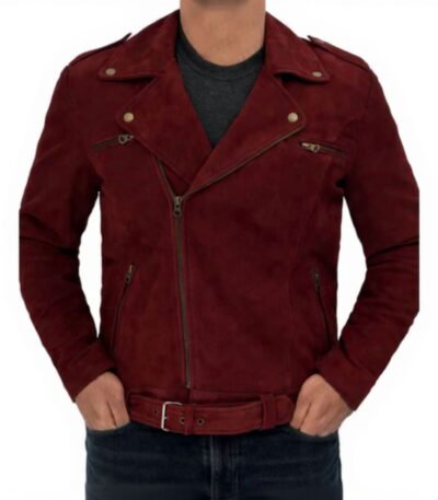 Men Maroon Biker Jacket Sean Suede