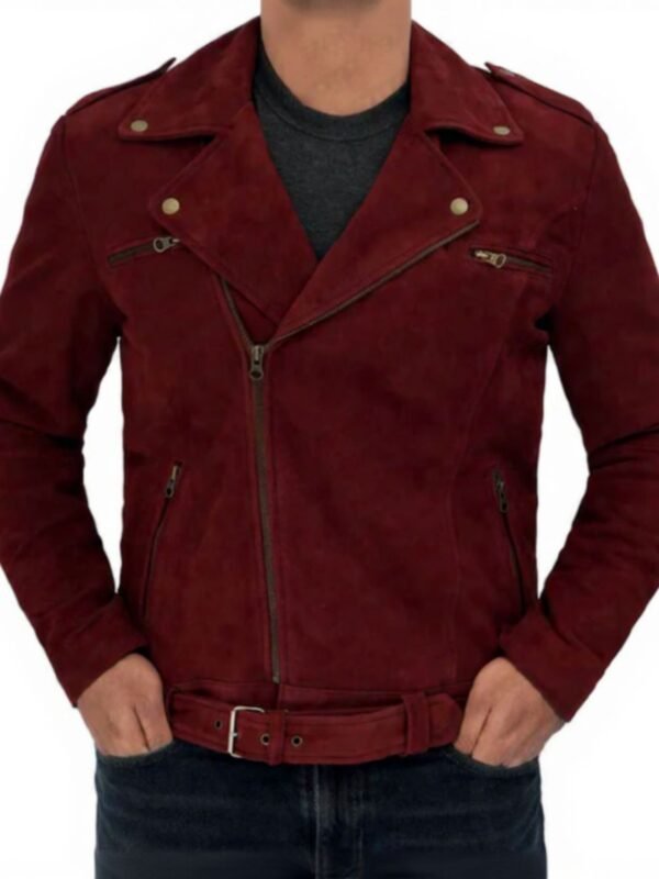 Men Maroon Biker Jacket Sean Suede