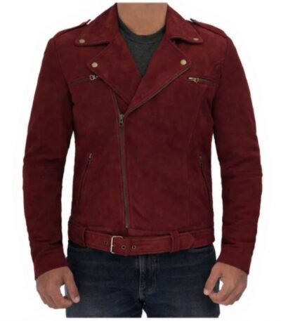 Men Maroon Biker Jacket Sean Suede
