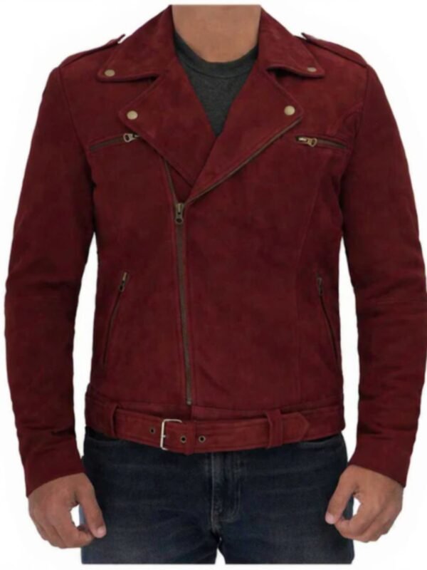 Men Maroon Biker Jacket Sean Suede