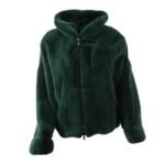Mens All Green Mink Fur Bomber Jacket With Hood