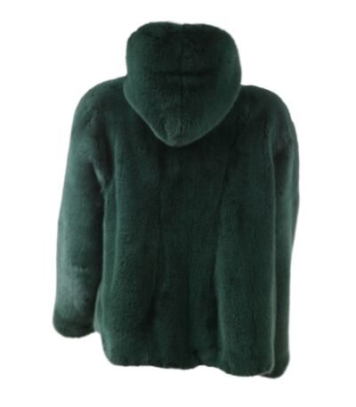 Mens All Green Mink Fur Bomber Jacket With Hood