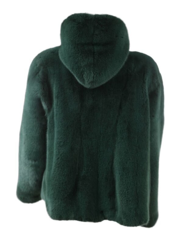 Mens All Green Mink Fur Bomber Jacket With Hood