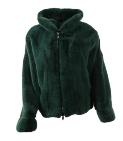 Mens All Green Mink Fur Bomber Jacket With Hood