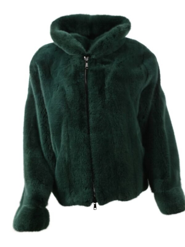 Mens All Green Mink Fur Bomber Jacket With Hood