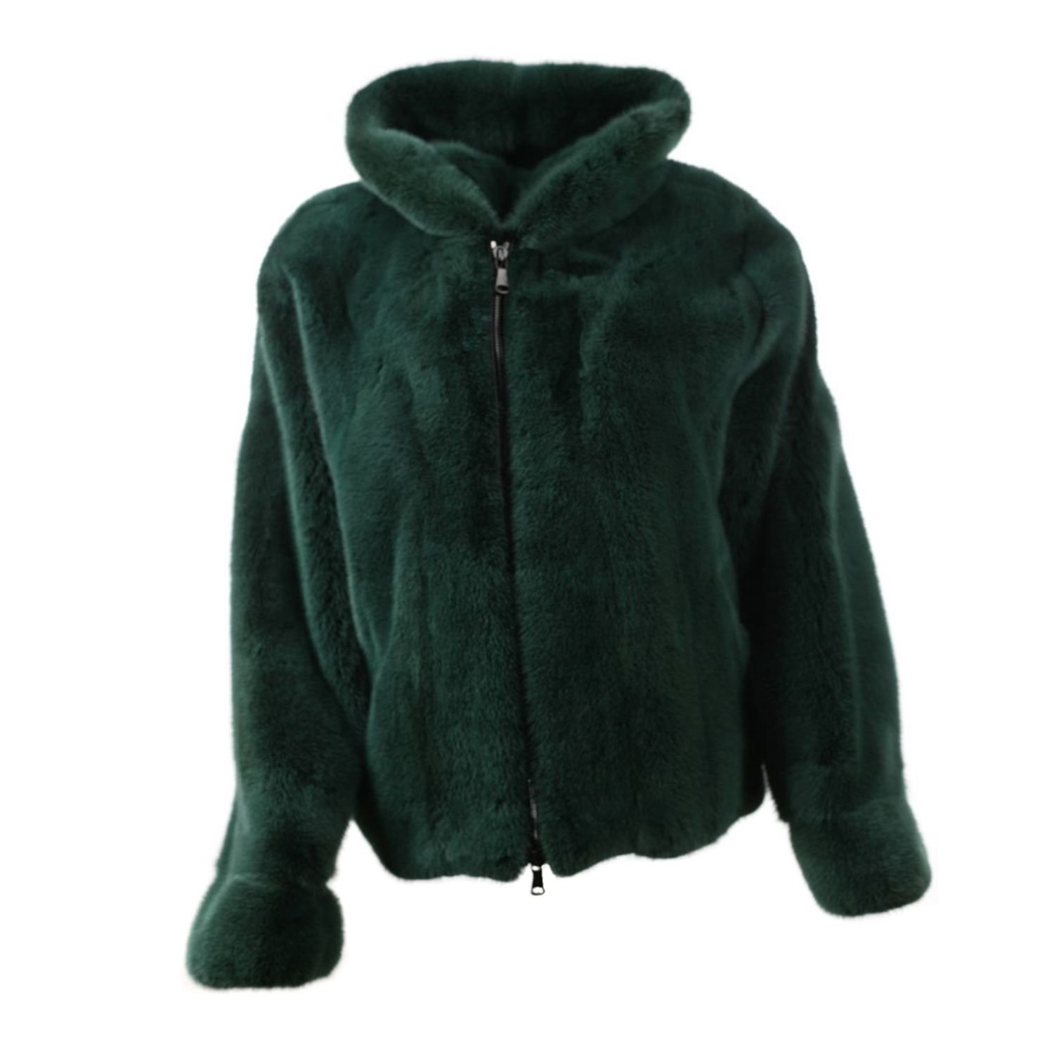 Mens All Green Mink Fur Bomber Jacket With Hood Mens All Green Mink Fur Bomber Jacket With Hood