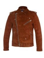 Mens Asymmetrical Camel Brown Suede Biker Leather Jacket