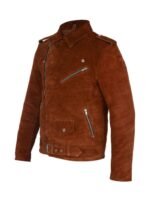 Mens Asymmetrical Camel Brown Suede Biker Leather Jacket