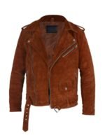 Mens Asymmetrical Camel Brown Suede Biker Leather Jacket