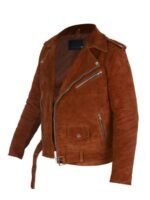 Mens Asymmetrical Camel Brown Suede Biker Leather Jacket