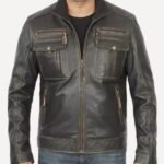 Mens Biker 6 pockets Vintage Jacket