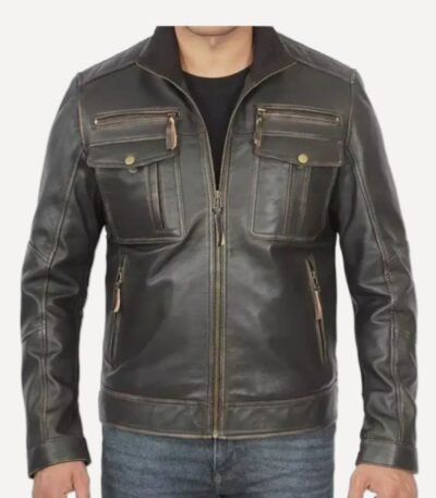 Mens Biker 6 pockets Vintage Jacket
