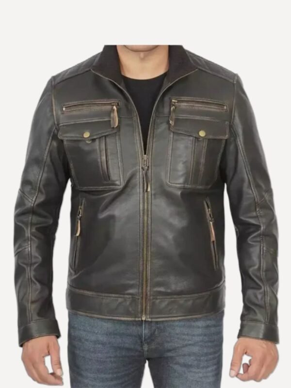 Mens Biker 6 pockets Vintage Jacket