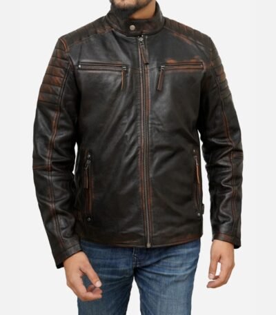 Men’s Regular Fit Party Wear Green Biker Leather Jacket