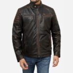 Mens Biker Cafe Racer Quilted Dark Brown Leather Jacket