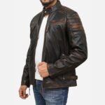 Mens Biker Cafe Racer Quilted Dark Brown Leather Jacket