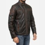Mens Biker Cafe Racer Quilted Dark Brown Leather Jacket