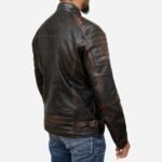 Mens Biker Cafe Racer Quilted Dark Brown Leather Jacket
