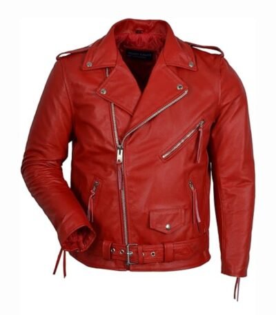 Men’s Biker Original Sheepskin Leather Red Jacket