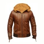 Mens Biker Retro Brown Detach Hooded Fur Collar Jacket