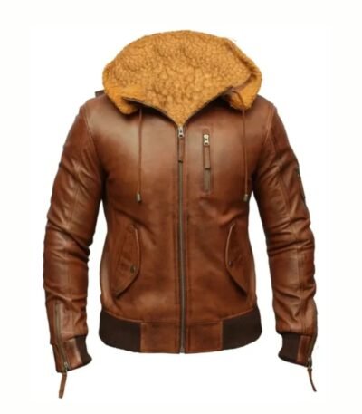 Mens Biker Retro Brown Detach Hooded Fur Collar Jacket
