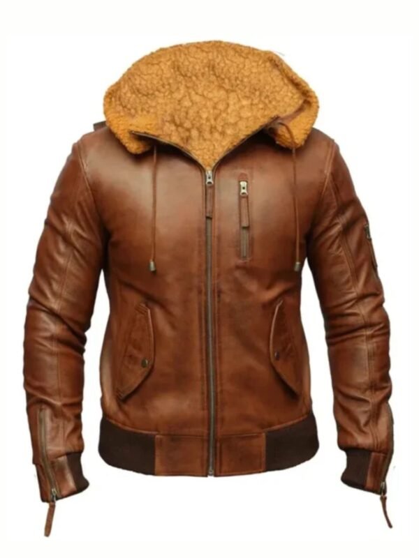 Mens Biker Retro Brown Detach Hooded Fur Collar Jacket