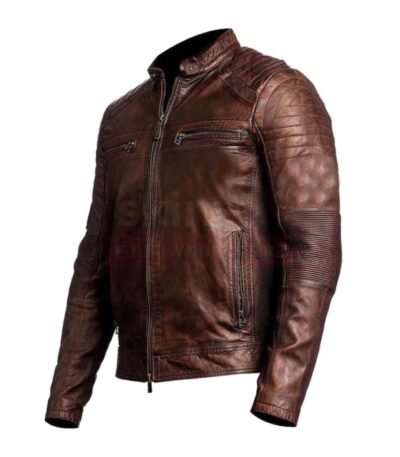 Mens Biker Vintage Cafe Racer Distressed Leather Jacket