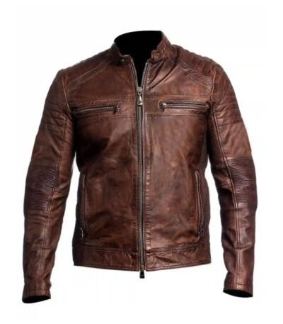 Mens Biker Vintage Cafe Racer Distressed Leather Jacket