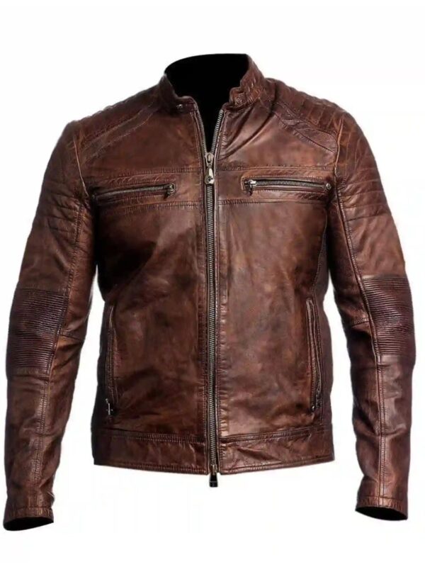 Mens Biker Vintage Cafe Racer Distressed Leather Jacket