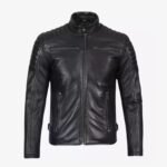 Mens Black Cafe Racer Biker Soft Leather Jacket