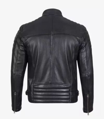 Mens Black Cafe Racer Biker Soft Leather Jacket