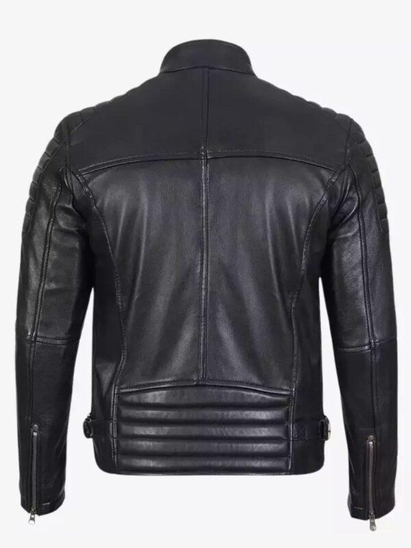 Mens Black Cafe Racer Biker Soft Leather Jacket