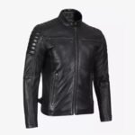 Mens Black Cafe Racer Biker Soft Leather Jacket
